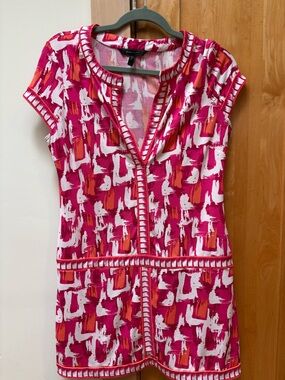 BCBG women’s Pink, Orange & White Printed Shift Dress